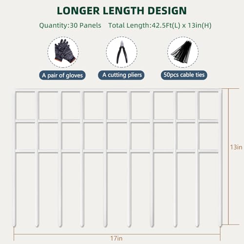 42.5ft(L) x 13in(H) 30 Panels No Dig Rustproof Garden Fence D6795
