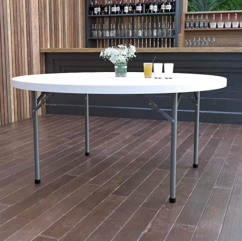 5 Pack 72" Round White Plastic Folding Table R360