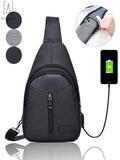 Black Nylon Chest Sling Bag with USB Charge Port T502678