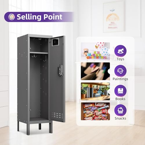 Metal Locker with 5 Doors, 66'' Steel Storage Cabinet with Hooks, Card Slots T767075