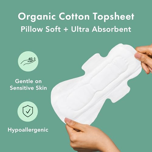 Organic Cotton Cover Pads, Regular Absorbency, Unscented, Ultra Thin Pads with Wings, 56 Total A26904