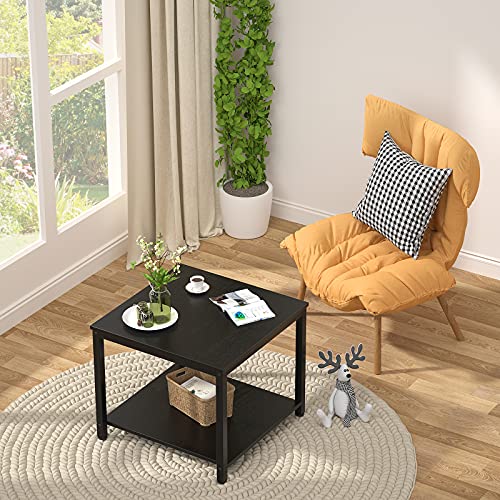Rustic Brown 2-Tier Metal Wood Side Table H61131
