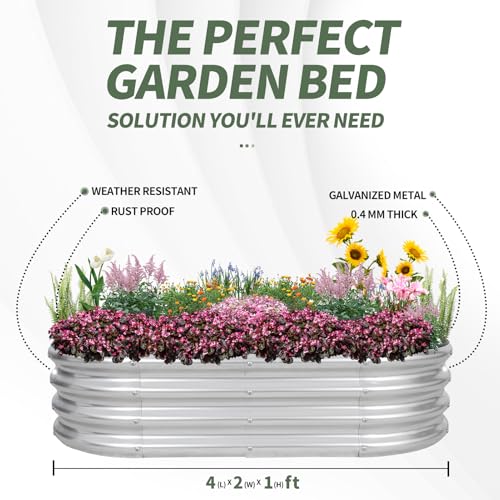 Silver 4x2x1ft Metal Raised Garden Bed 2pack E23916