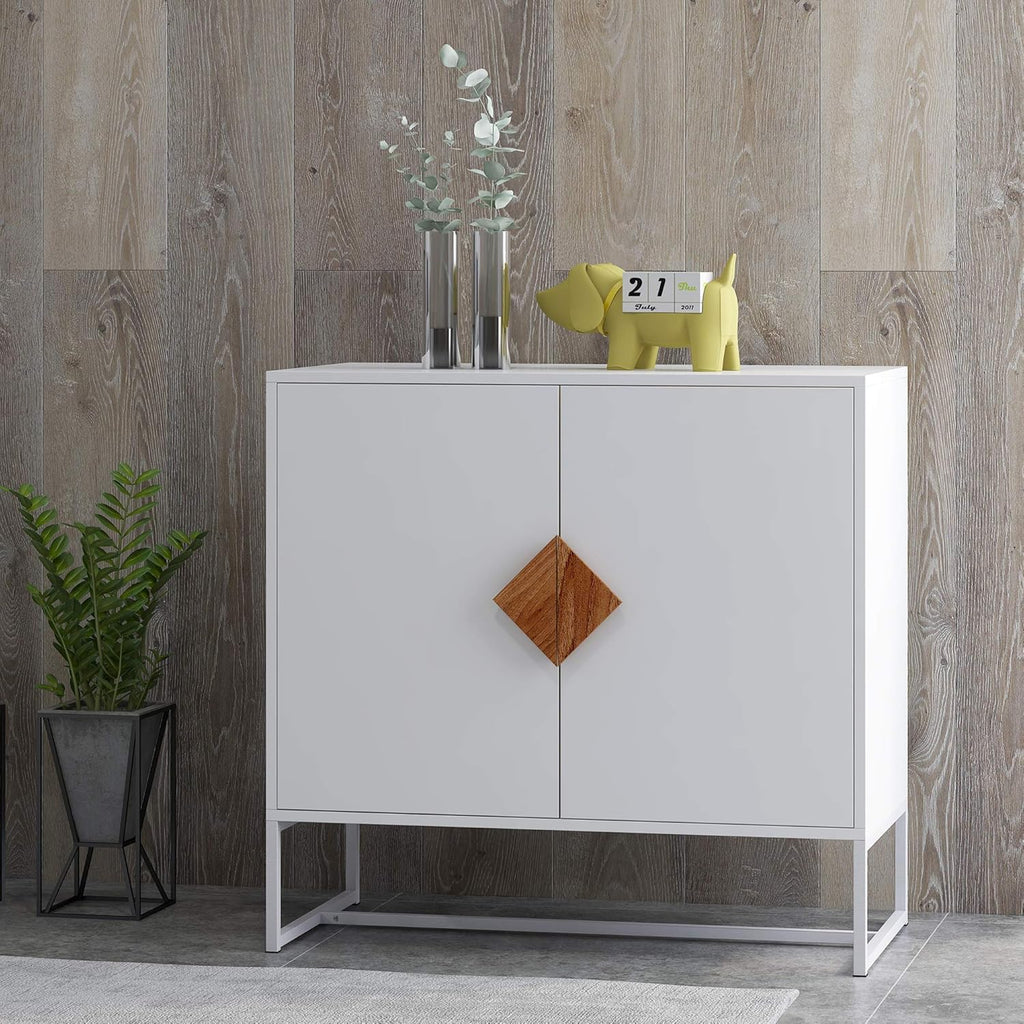 White Solid Wood Kitchen Buffet Cabinet with 2 Doors, 32 Inch A136