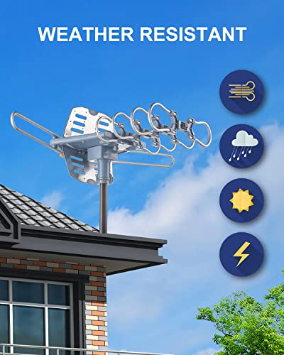 Digital Amplified HDTV Antenna with 60 ft RG6 Coax Cable, 150 Miles Range, 360 Degree Rotation W7363