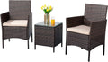 3 Pieces Outdoor Patio Furniture Set with Cushions and Coffee Table Brown C379