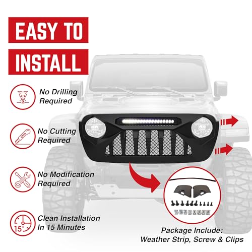 Front Grille with Mesh Compatible with Jeep Wrangler JL and Gladiator JT Models H303542