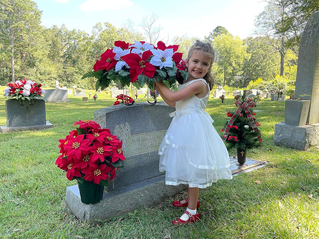 Red and White Artificial Poinsettias Saddle F49499