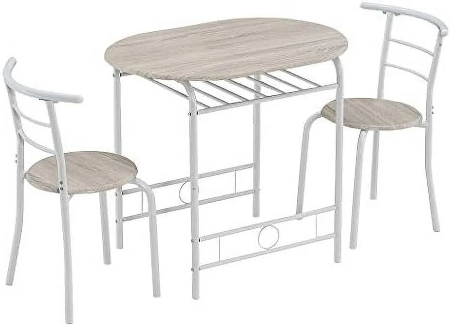 Compact Dining Table Set with Rack (Oak and White) J852