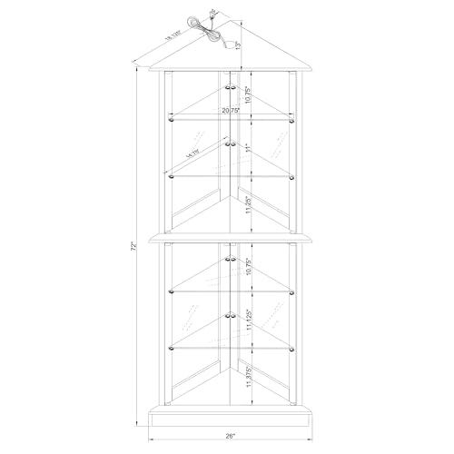 72" Tall Corner 6-Shelf Curio Cabinet with Tempered Glass Doors and Adjustable Storage Shelves (Cherry) N7638