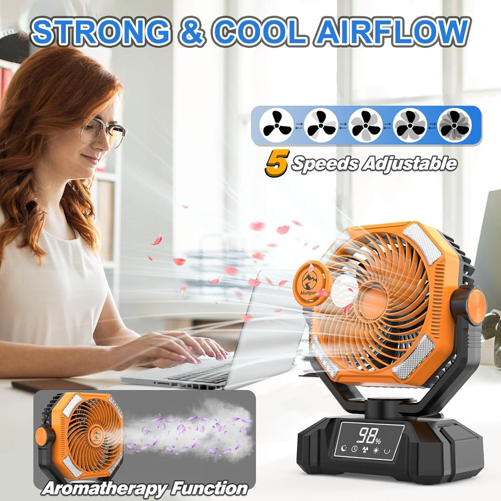 20000mAh Rechargeable Oscillating Camping Fan with LED Lantern and Remote Control Y6886