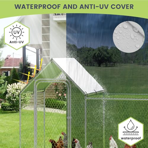 Large Metal Chicken Coop with Waterproof and Anti-UV Cover, 10' W x 3.3' D x 5' H D843