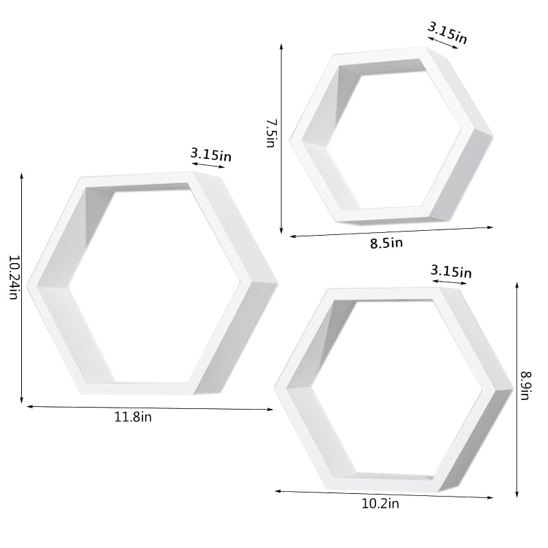 Set of 3 Black Hexagon Floating Shelves C940522
