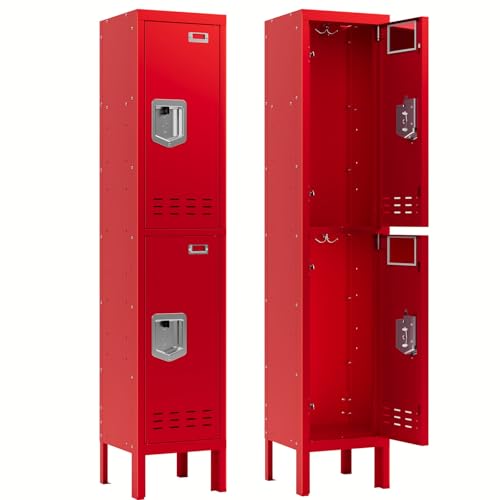 Metal Locker with 5 Doors, 66'' Steel Storage Cabinet with Hooks, Card Slots T767075