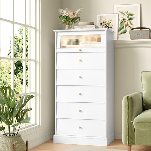 6 Drawer Black Dresser with Glass Drawer H220994