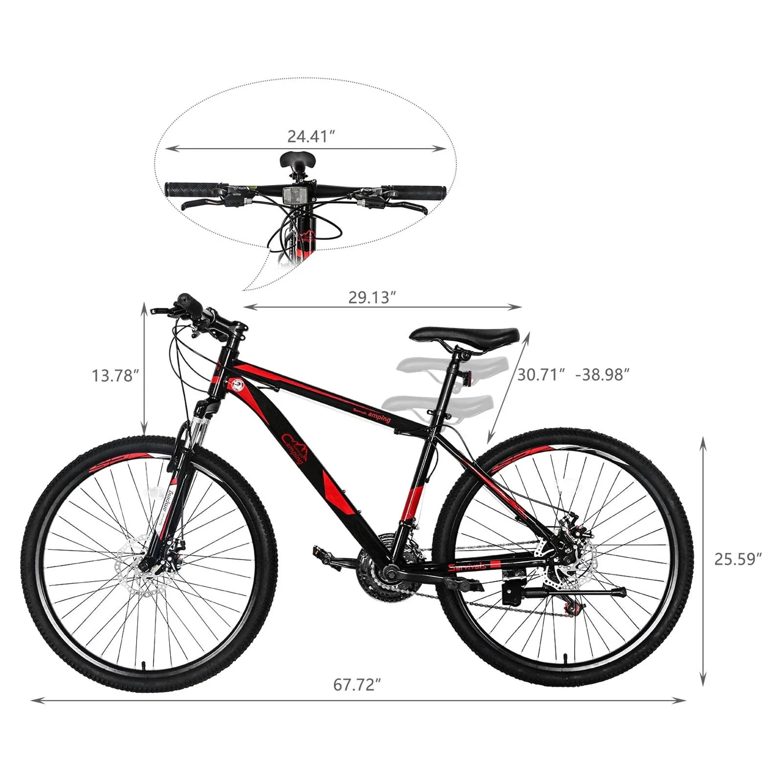 21 Speed 26" Wheel Steel Frame Mountain Bike, Black/Red G83002