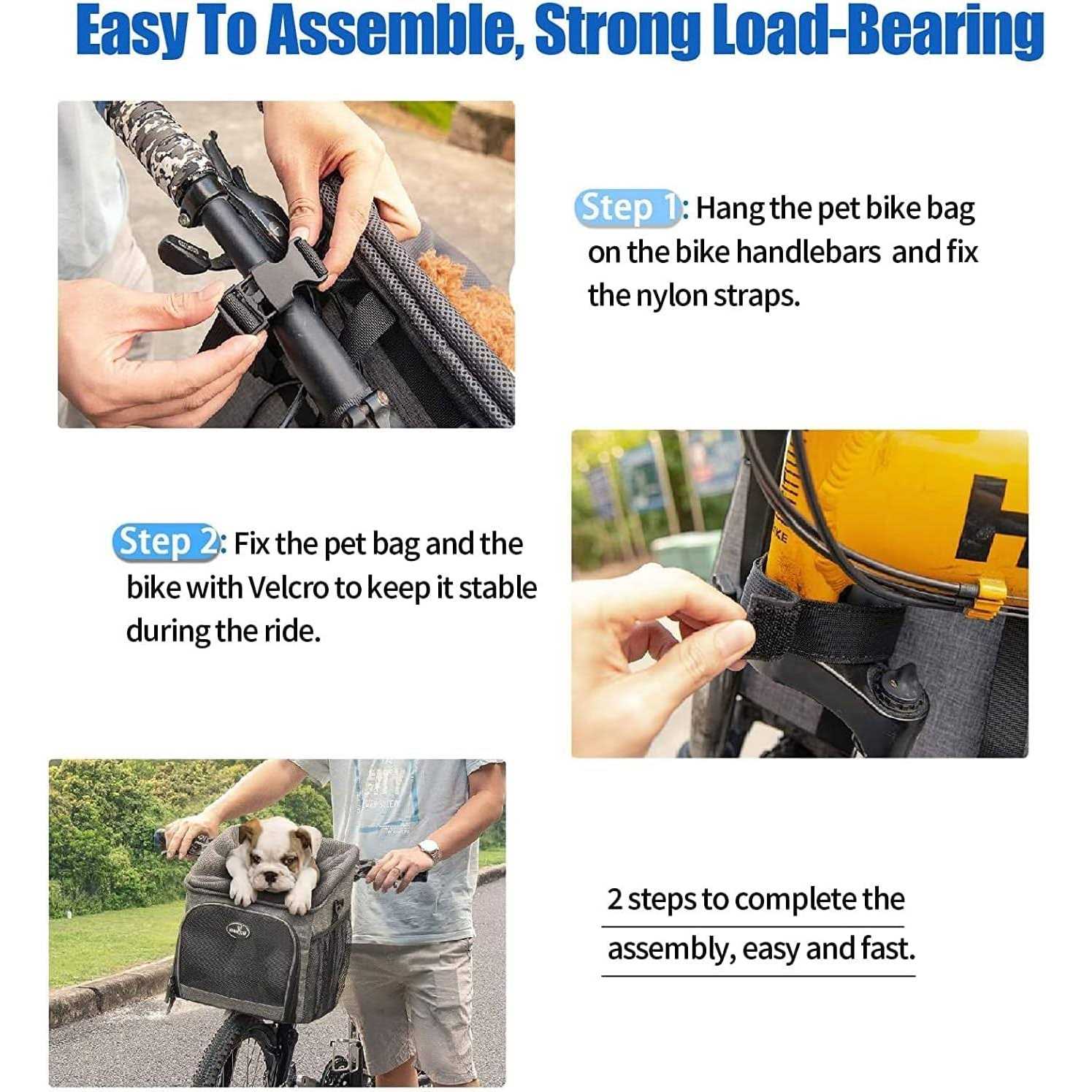 Dog Bike Basket Carrier Pet Bicycle Front Carrier Foldable Removable T379