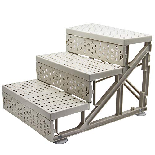 Non-Slip 3 Steps Foldable Plastic Pet Stairs with Washable Carpet W33120