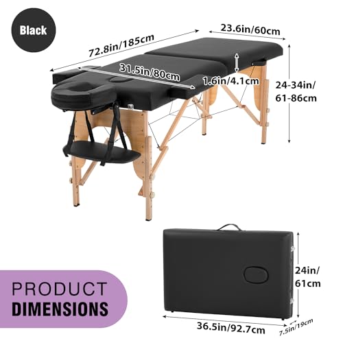 Portable Massage Table 28 inch Wide Height Adjustable Folding Spa Table with Non-Woven Bag L633503