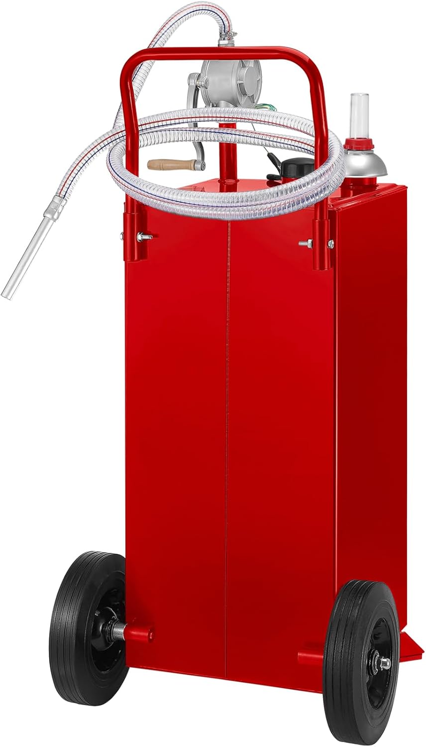 30 Gallon Portable Gas Caddy Fuel Storage Tank with 2 Wheels & Manual Transfer Pump Q13390