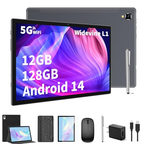10 inch Android 14 Tablet with Keyboard, 12GB RAM 128GB ROM, Black Y31609