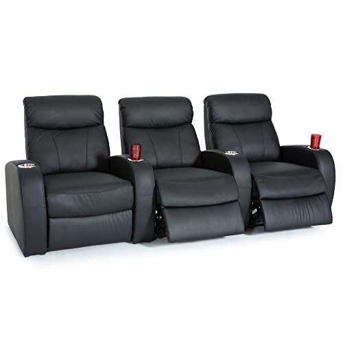 Black Top Grain Leather Powered Recline Row of 3 Home Theater Seating L5851