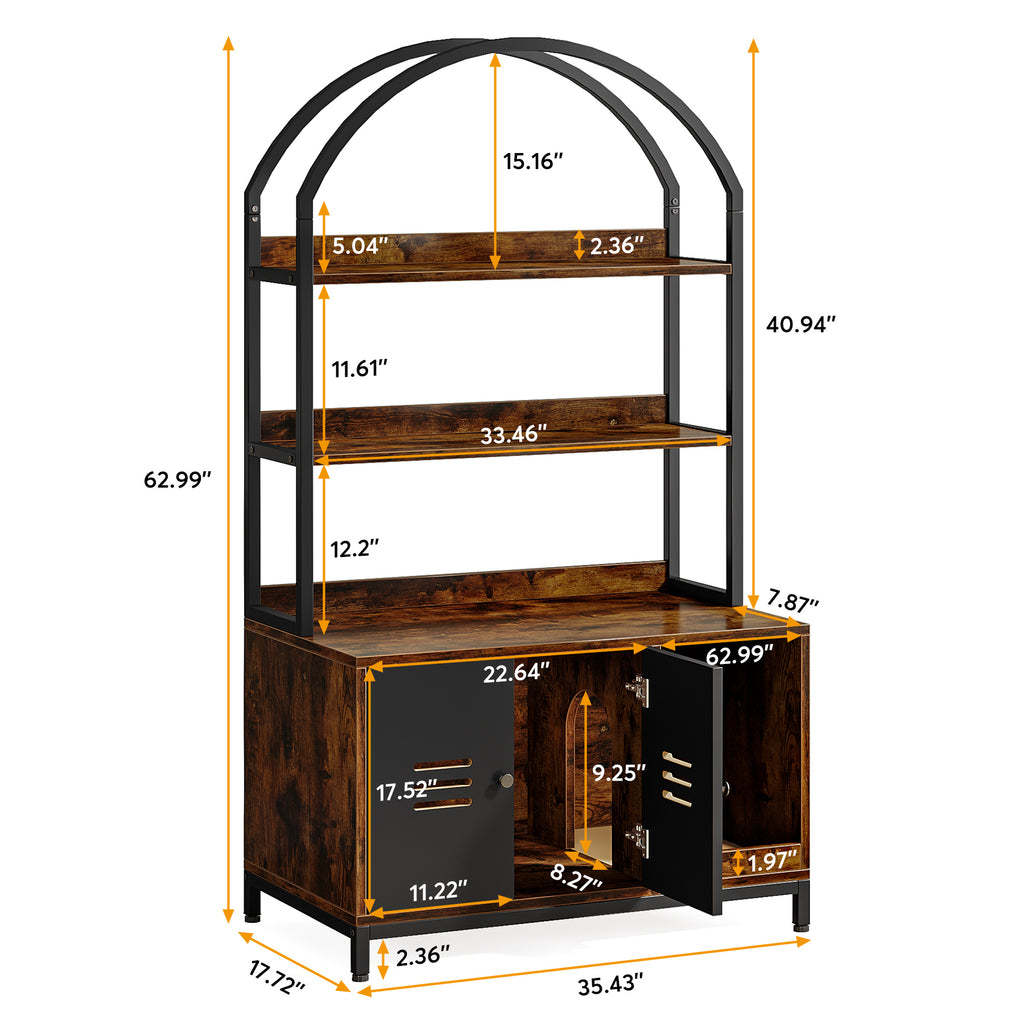 Cat Litter Box Enclosure Furniture with Shelves and Doors X35575