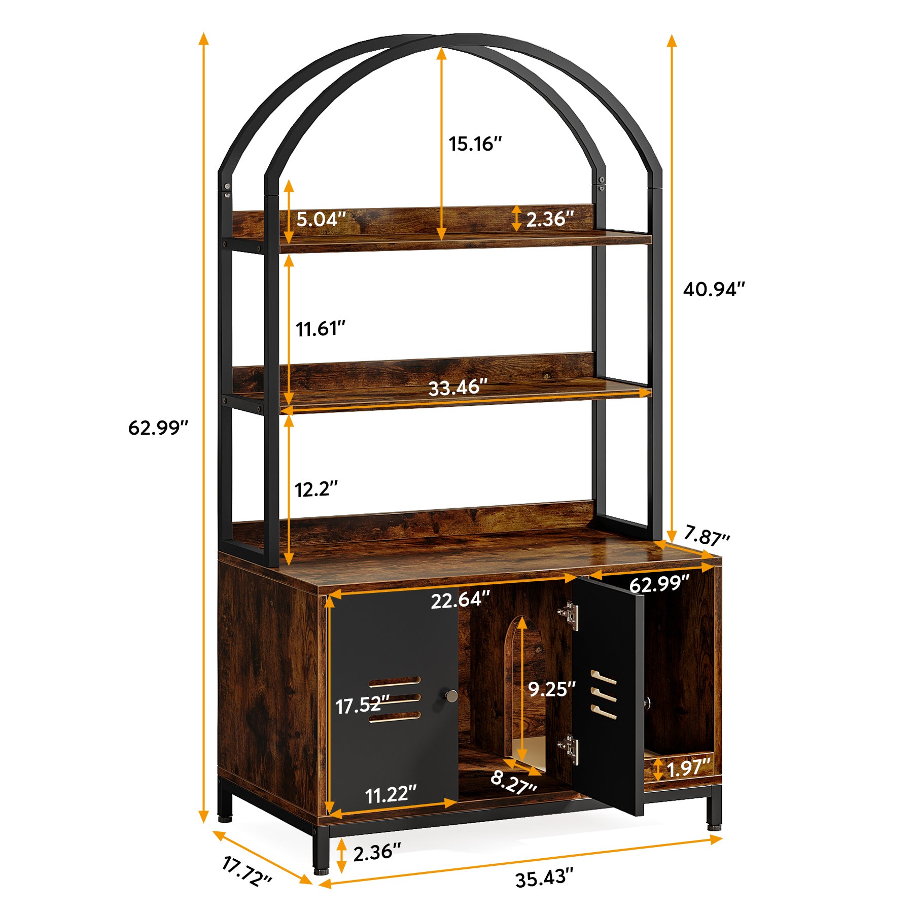 Cat Litter Box Enclosure Furniture with Shelves and Doors X35575