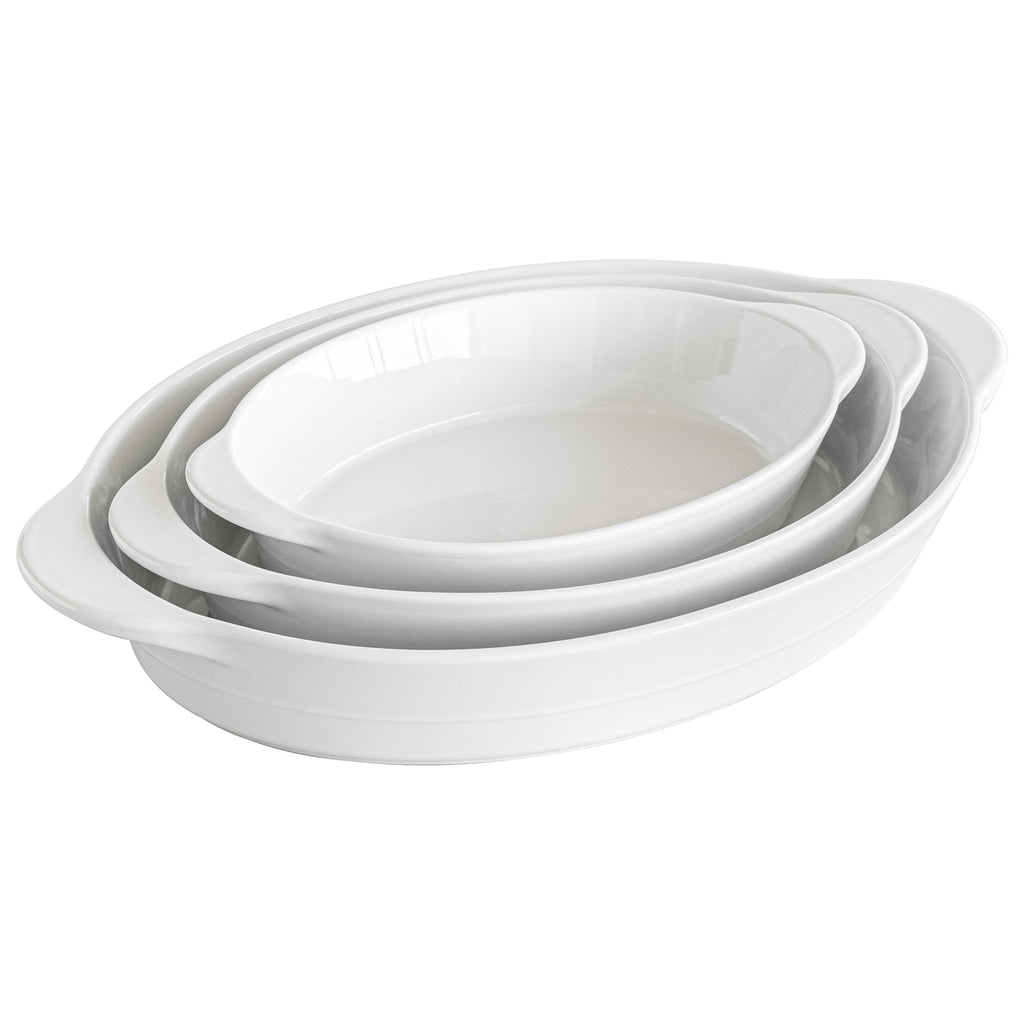 Set of 3 White Porcelain Oval Bakers B211