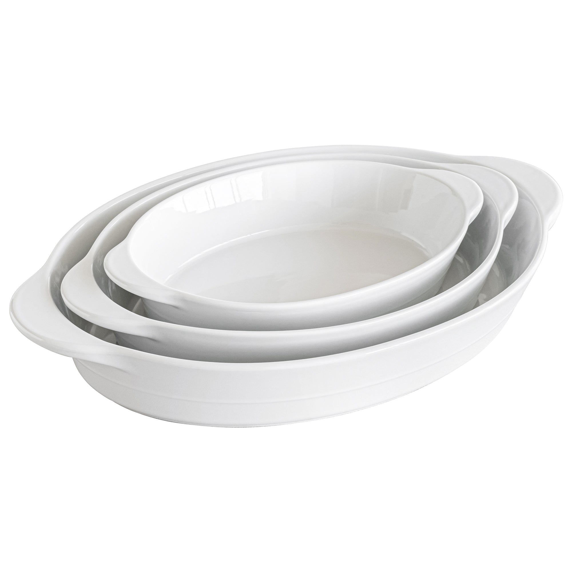Set of 3 White Porcelain Oval Bakers B211