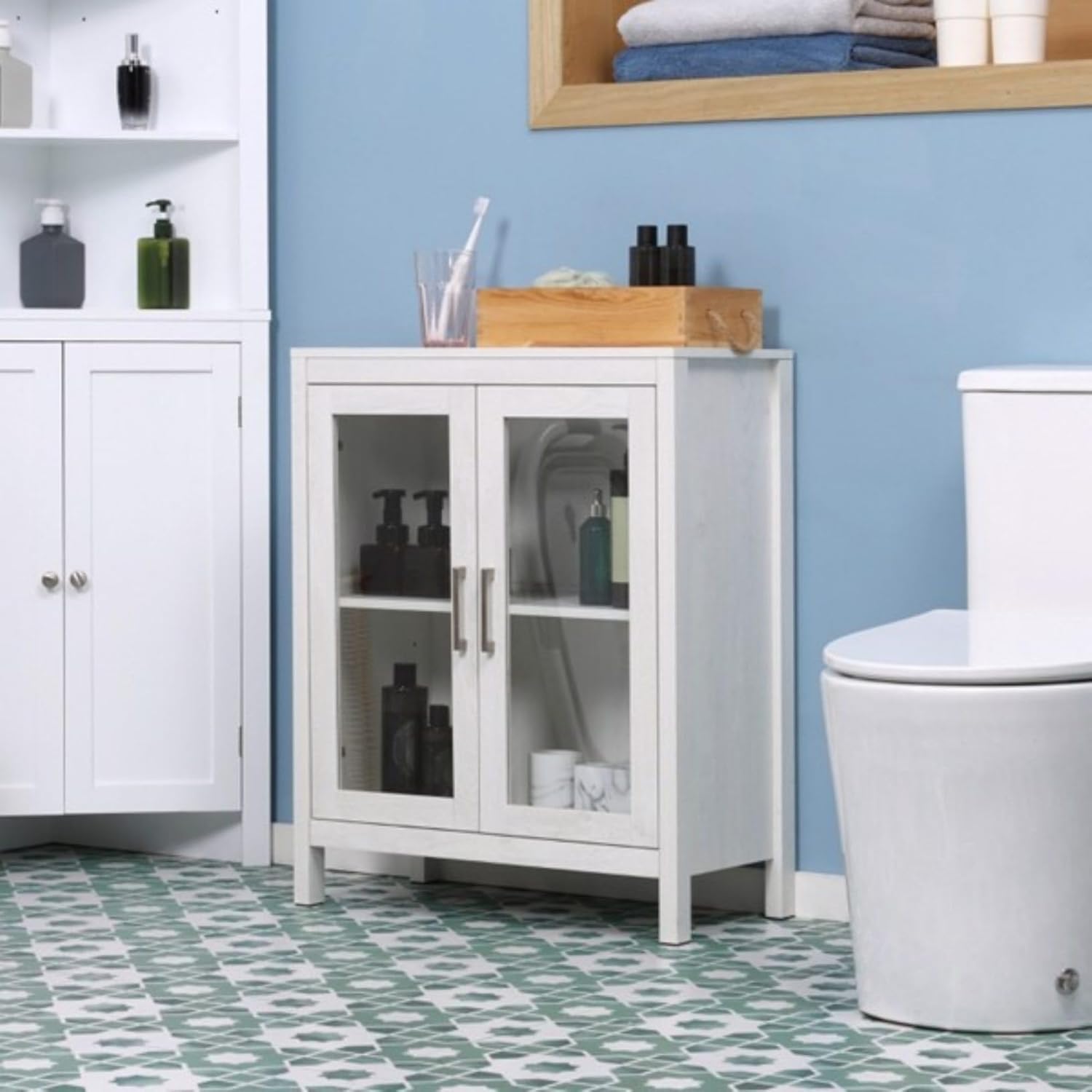 White Floor Bathroom Cabinet with Doors T22029