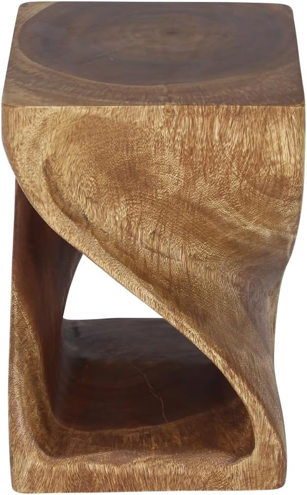Wood Twist End Table 12 X 12 X 18 in High Walnut Oil I60823