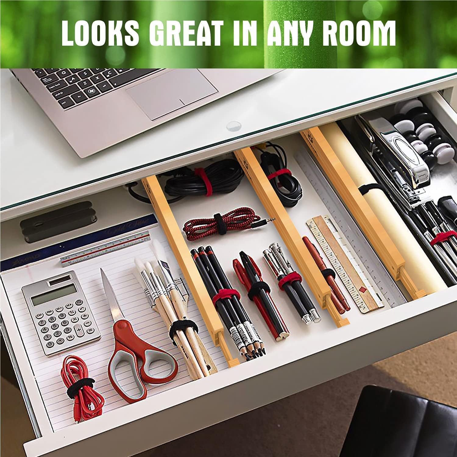 Bamboo Drawer Dividers Organizers 16pcs, Expandable Drawer Separators, 17-22 inches Adjustable M22126