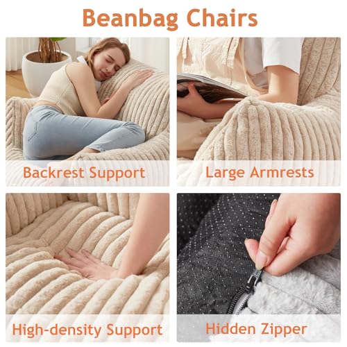 Plush Fluffy Bean Bag Chair with Armrests S4902