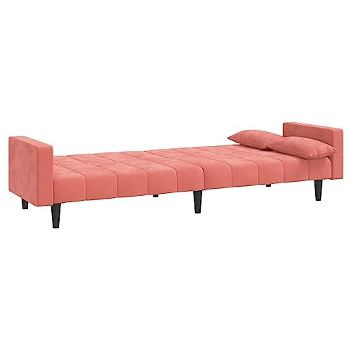 Pink Velvet 2-Seater Sofa Bed with Two Pillows N425