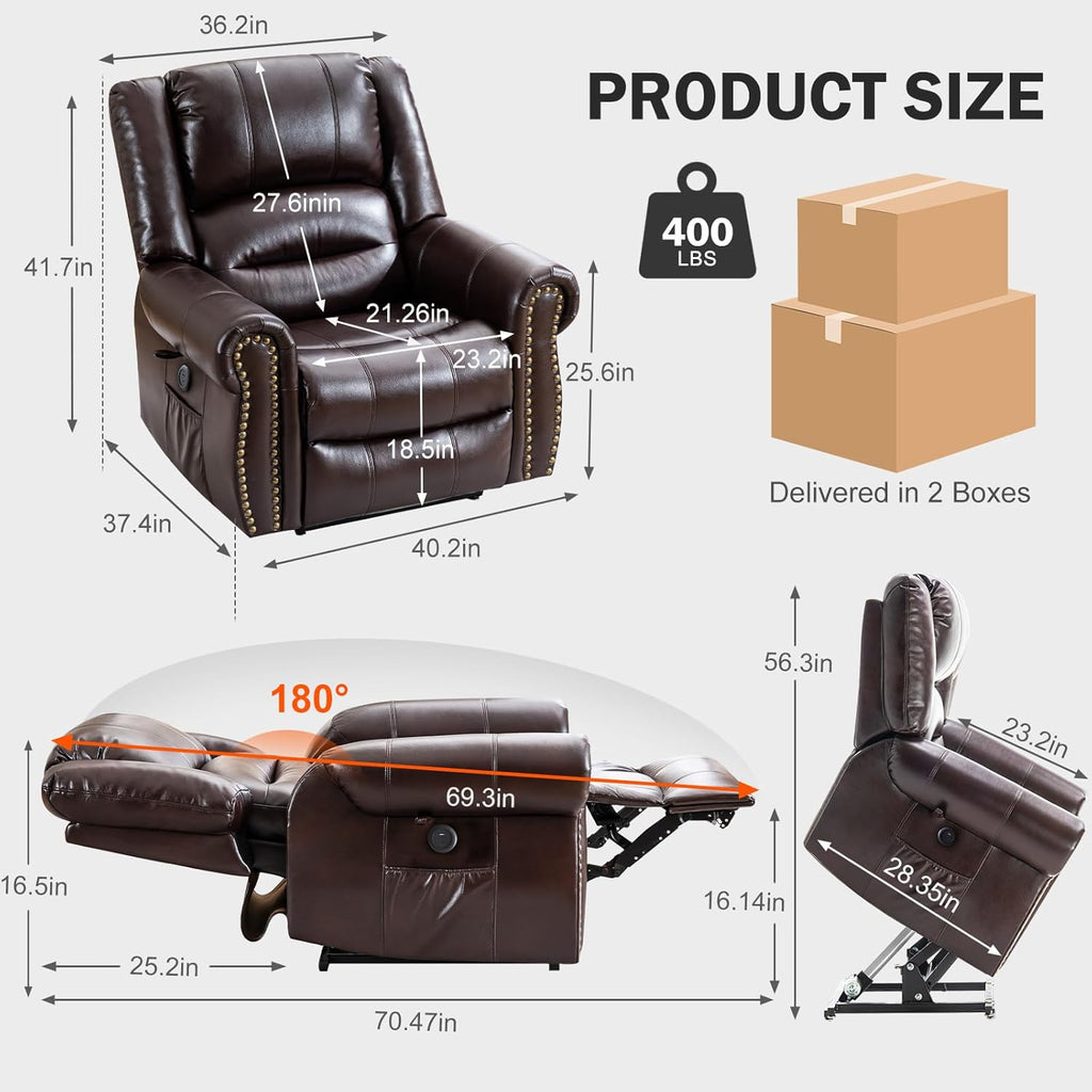 Brown Dual Motor Power Lift Recliner Chair with Massage and Heat Y485576