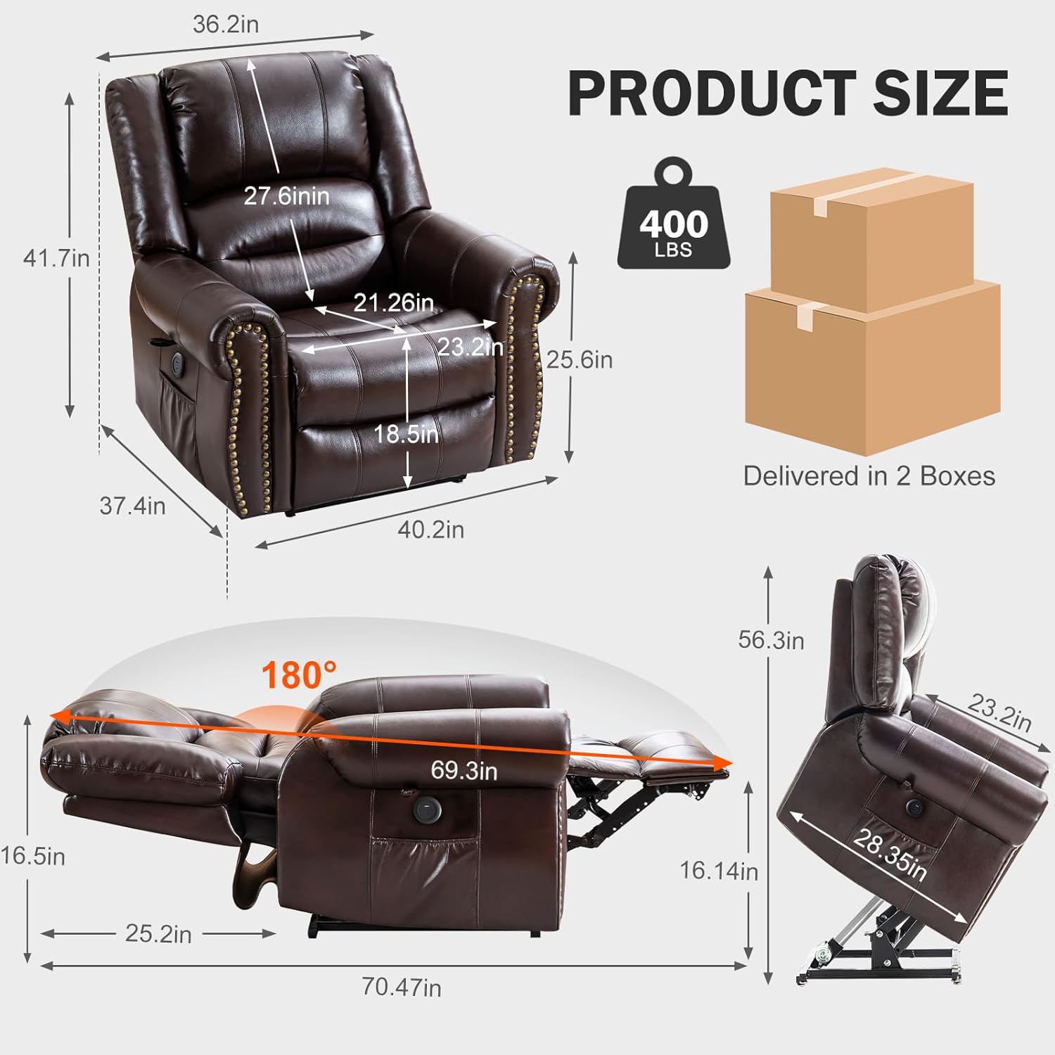 Brown Dual Motor Power Lift Recliner Chair with Massage and Heat Y485576