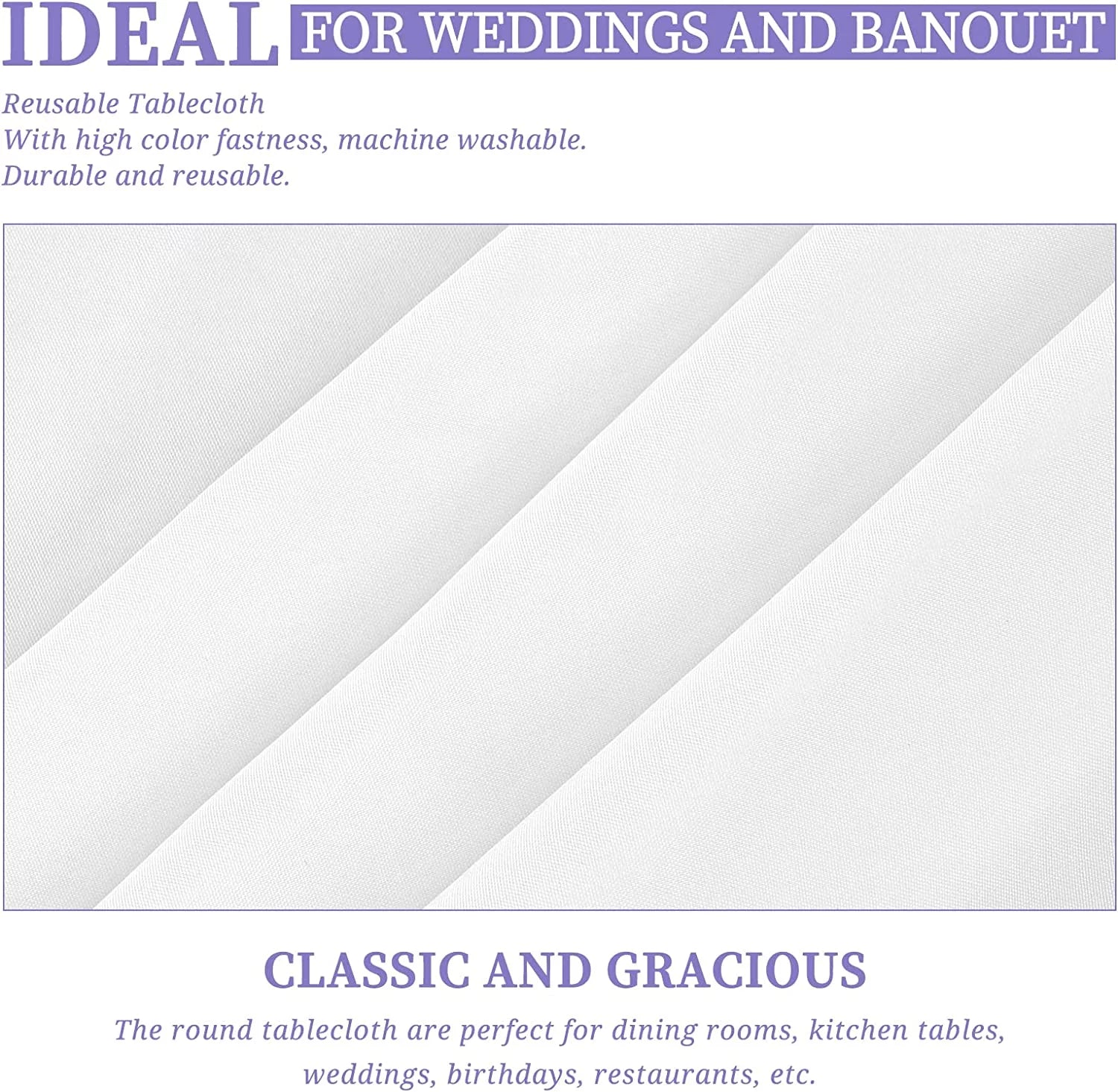 8 Pack 120 Inch White Round Polyester Tablecloth J3143