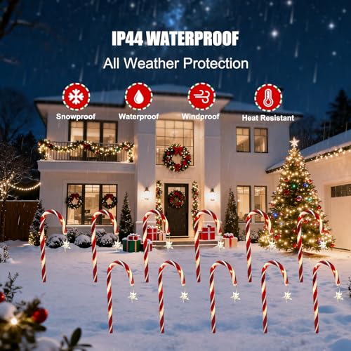 10 Pcs Solar Candy Cane Lights with 100 Led Lights F51485