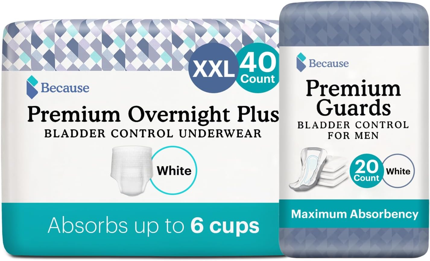 White XXL 40 Count Incontinence Underwear and 20 Count Men's Guards D200742