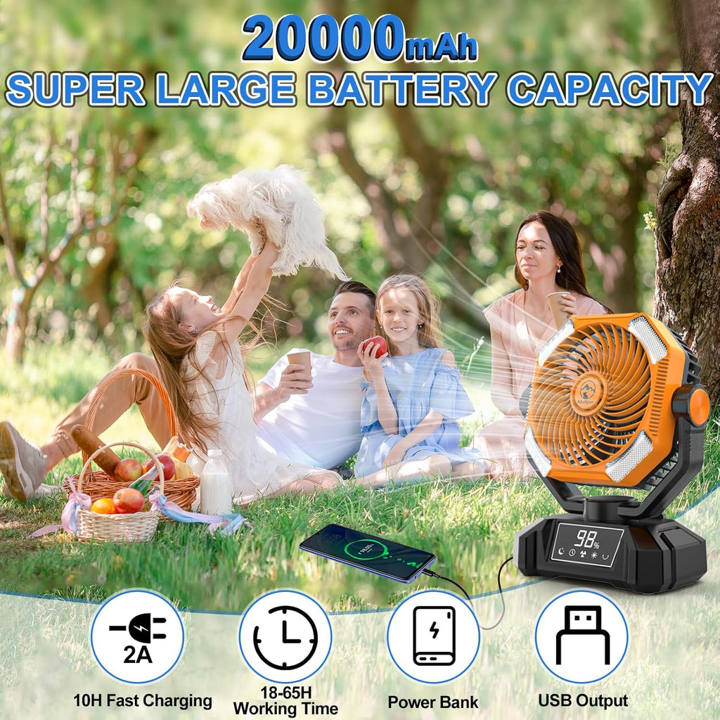 20000mAh Rechargeable Oscillating Camping Fan with LED Lantern and Remote Control Y6886