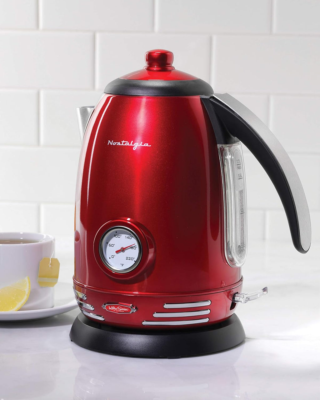 Retro Compact Countertop Microwave Oven - 0.7 Cu. Ft. - 700-Watts and Retro Stainless Steel Electric Tea And Water Kettle, 1.7 Liters N800