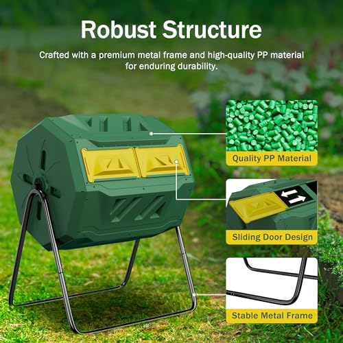 43 Gallon Dual Chamber Compost Tumbler Bin Black A709