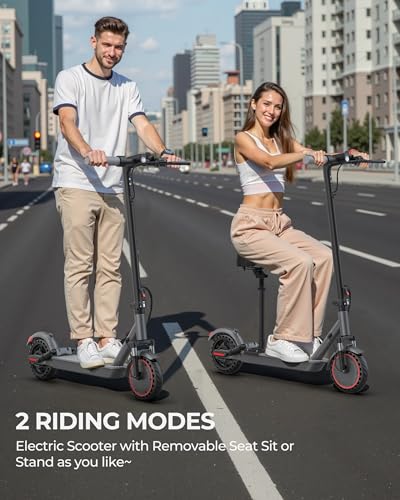 Electric Scooter with Seat, 500W Motor, 10" Solid Tires, Folding E-Scooter with Dual Suspension S970654
