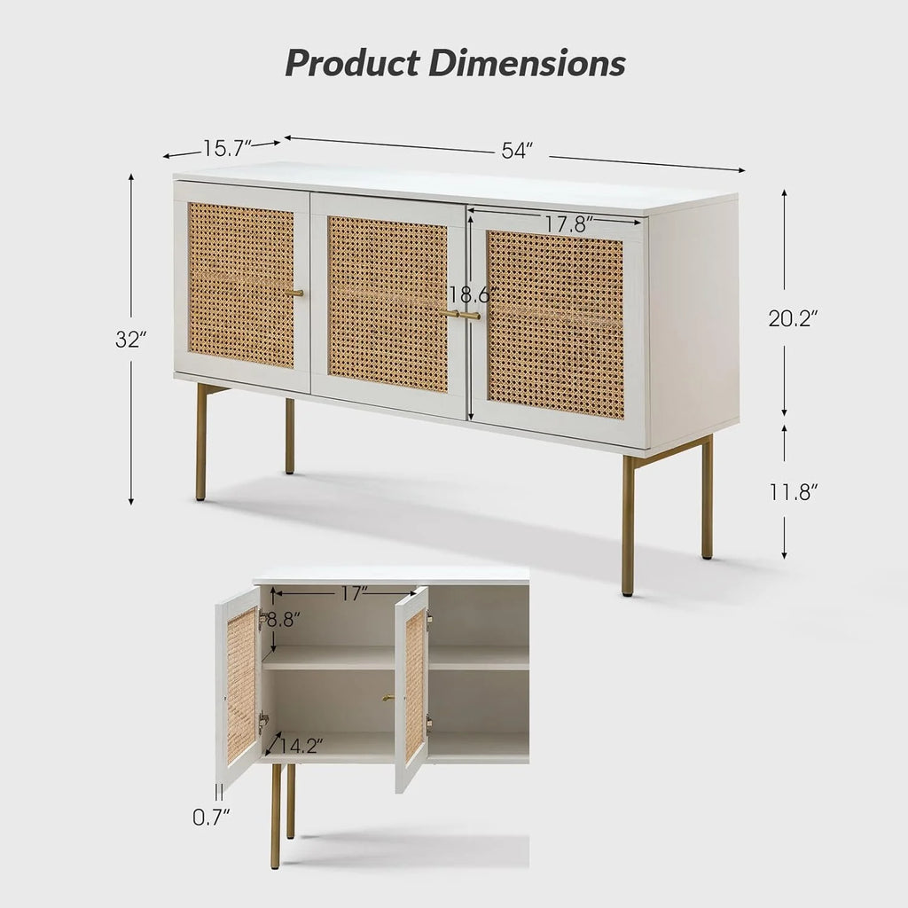 White 3 Door Sideboard Buffet Cabinet with Adjustable Shelves W5374