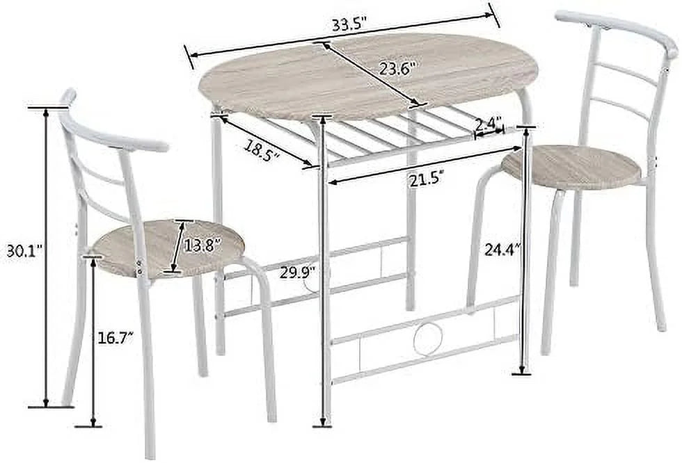 Compact Dining Table Set with Rack (Oak and White) J852
