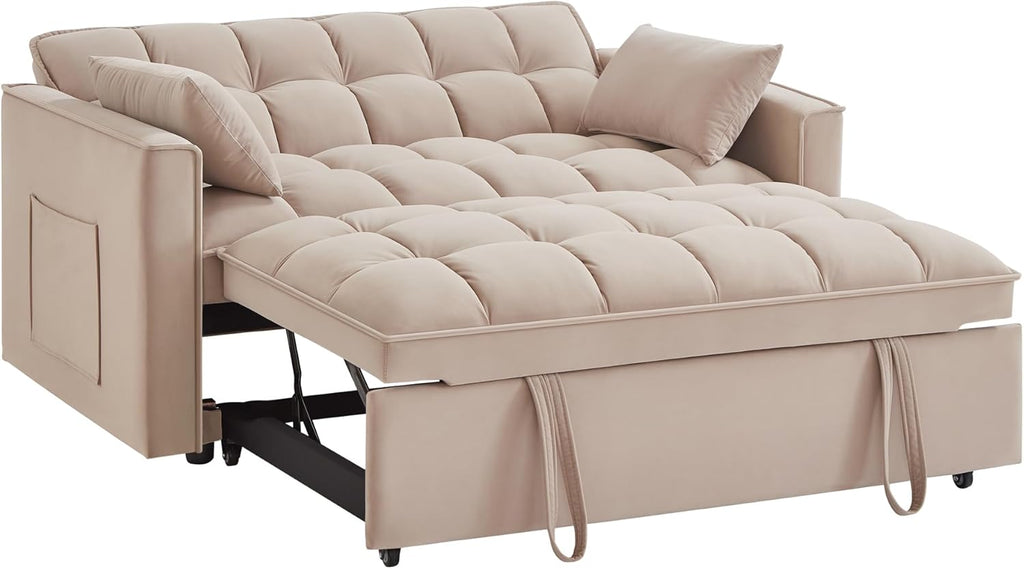 3 in 1 Multi-Functional Futon Loveseat Pull Out Couch Bed with Adjustable Backrest and Pillows L621469
