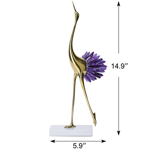 Gold Crane Bird Statues with Crystal Tail Accents N23656
