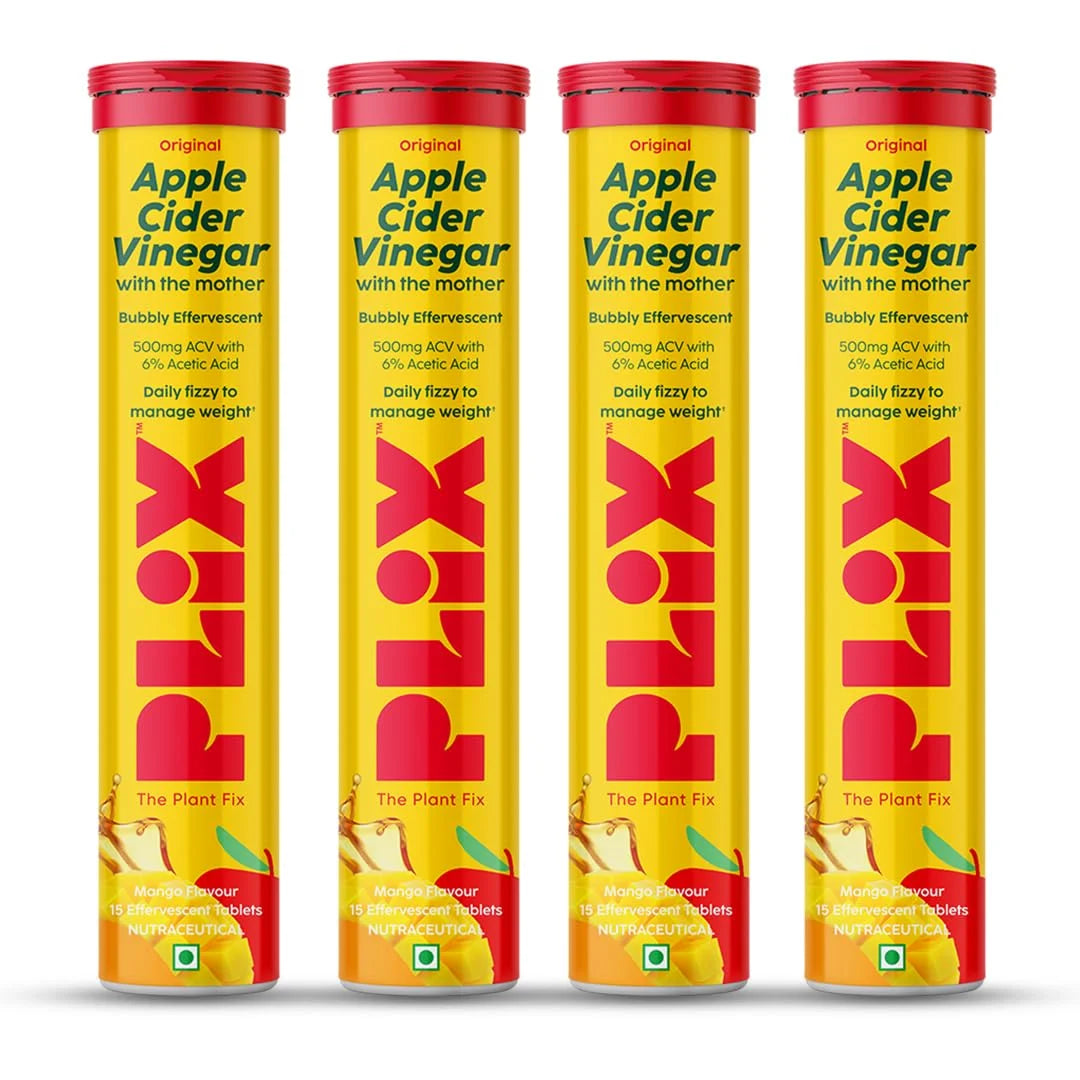 Apple Cider Vinegar 15 Effervescent Tablets with mother, vitamin B6 & B12, Pack of 4 (Mango) H3896