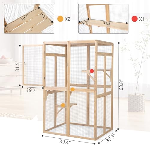 Extra Large Outdoor Wooden Cat Cage Waterproof Roof Catio with 7 Platform and 2 Resting Box (Orange) D81646